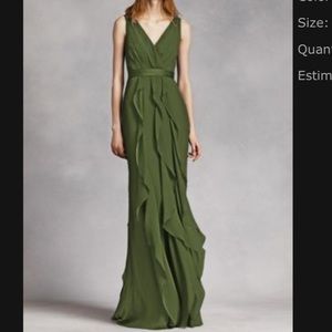 Olive White by Vera Wang V neck wrapped bodice chiffon bridesmaid dress